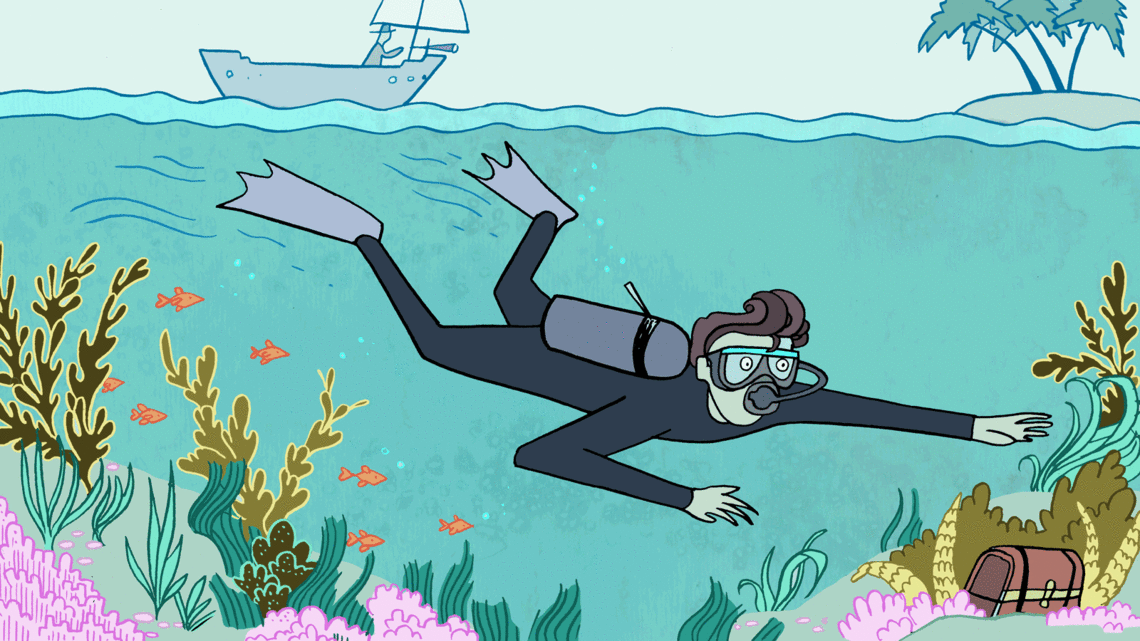 Scientist scuba diving underwater