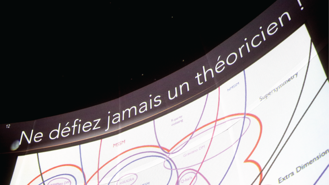 Photo of planetarium show in Strasbourg, visitors were jokingly warned never to challenge a theorist