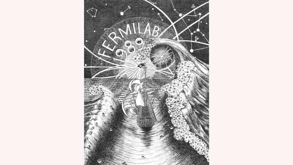 Drawing by Gonzales: for the cover for the Fermilab Annual Report (1989) uses a nautical theme
