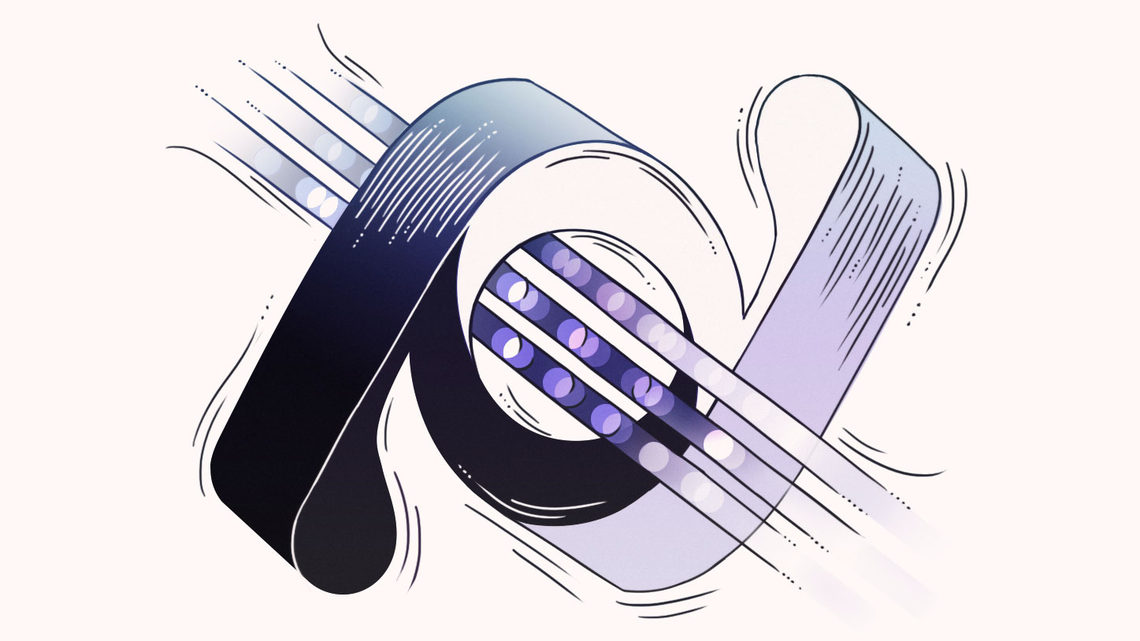 Illustration of twisted neutrino symbol with particles moving through center 