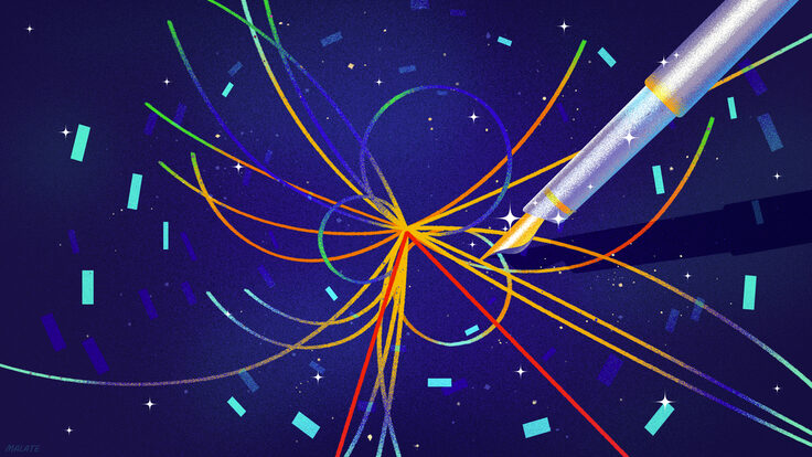 Illustration of a pen drawing lines of particle collisions