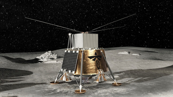This artist’s rendering shows LuSEE-Night atop the Blue Ghost spacecraft scheduled to deliver the experiment to the far side of the moon.