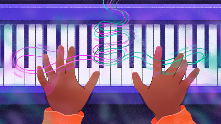 Illustration of hands at a piano keyboard