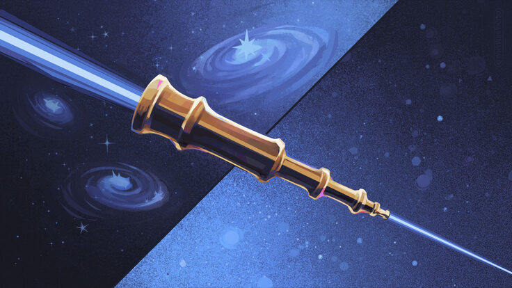 Conceptual illustration of a telescope in space with light shining from both ends