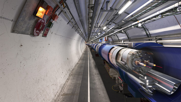 Cutaway image showing the two beam pipes inside the Large Hadron Collider