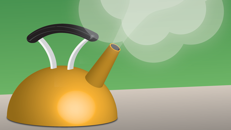 An illustration of a teapot letting off steam