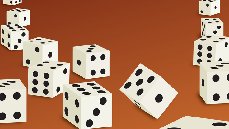 An illustration of tumbling dice