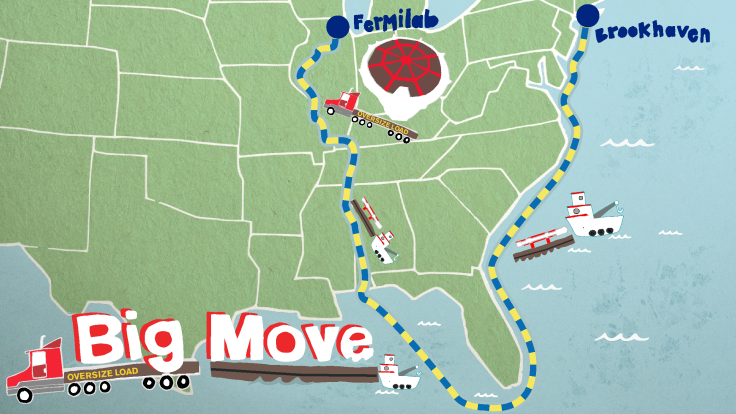 Illustration of US Map showing the Muon detector: "Big Move Fermilab"