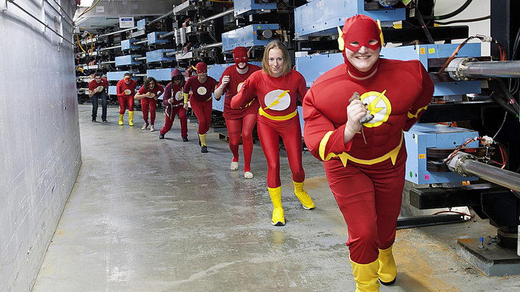 Photo of group of kids dressed as the Flash in a line: GISHWHES