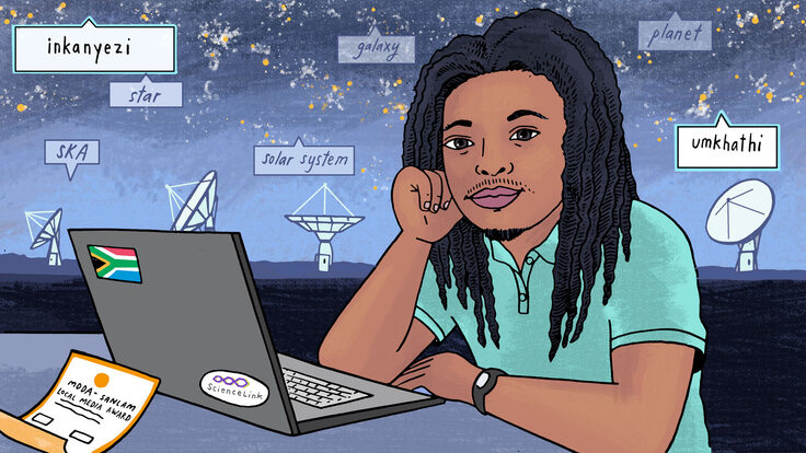 An illustration of Sibusiso Biyela with her laptop