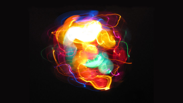 Long-exposure photo showing many colors of light