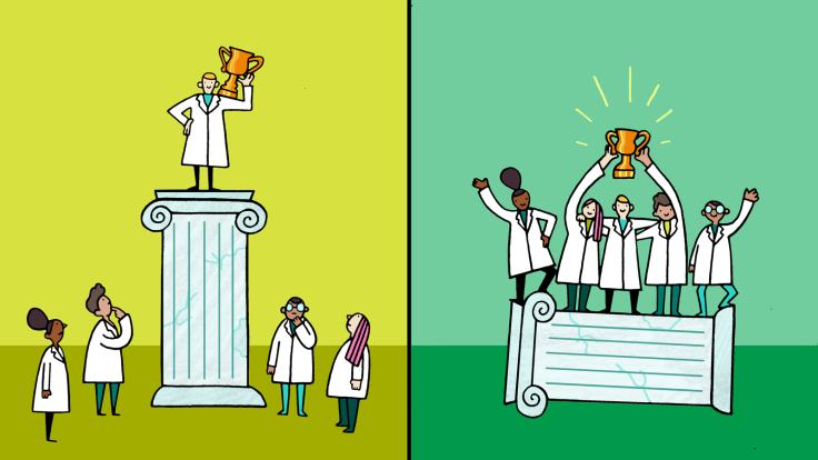 Illustration of scientists winning a prize