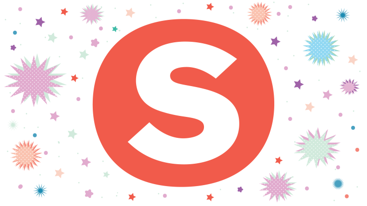 Illustration of Symmetry "S" with colorful stars around