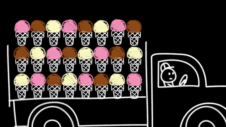 Illustration of man driving truck with ice cream cones in back